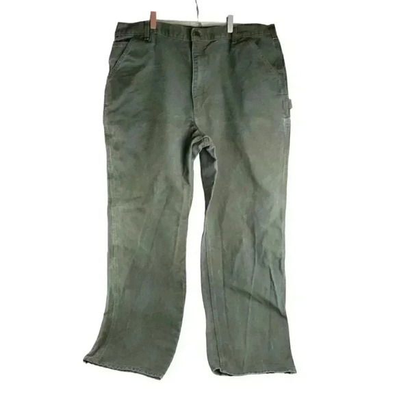 Carhartt Mens Pants Green Carpenter Button Zip Pocket Cotton High Rise 42X34 - Picture 1 of 6
